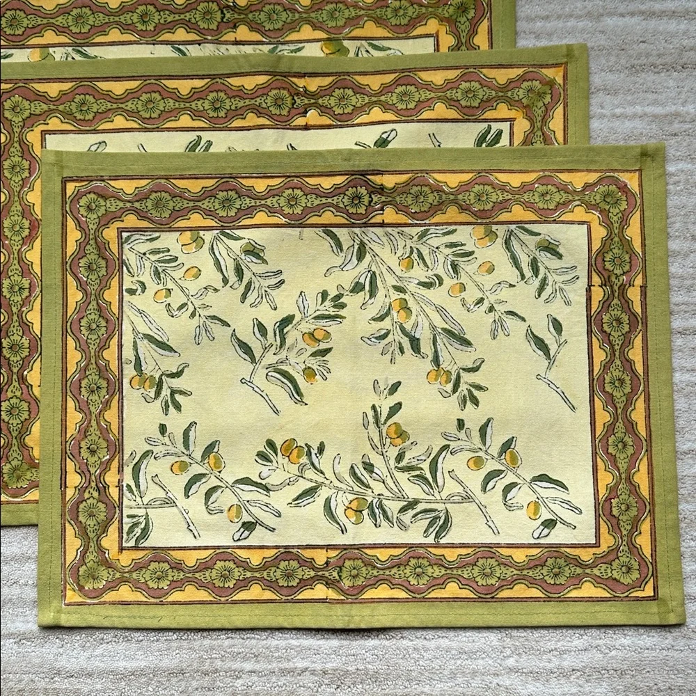 Set of 4 Couleur Nature Olive Tree Placemats Yellow/Green Designed by Bruno Lamy